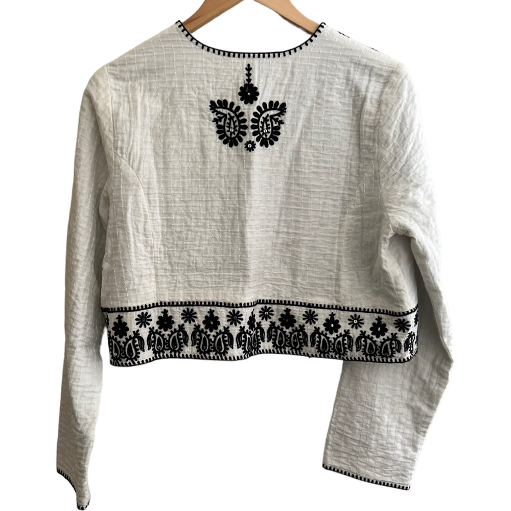 Soft Surroundings White Cropped Jacket with Black Embroidery - Picture 2 of 16